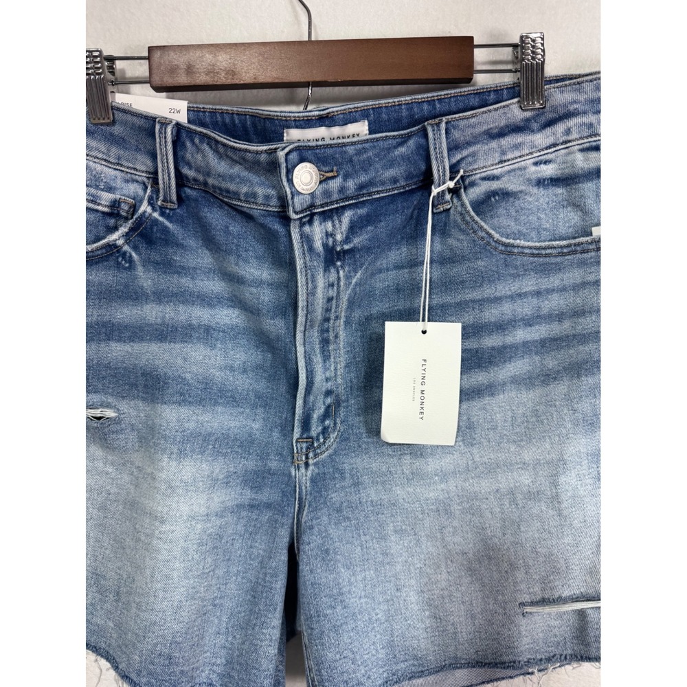 Flying Monkey High Rise Distressed Denim Cut Off‎ Shorts Womens 22W Blue - Picture 2 of 5